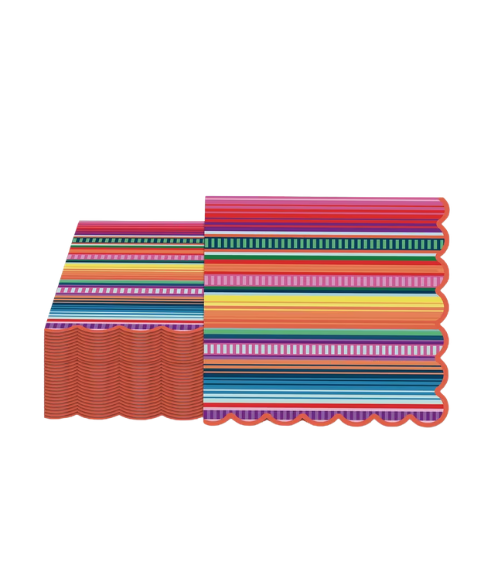 Servilletas Fiesta Mexicana de Rayas Multicolor con Borde Ondulado