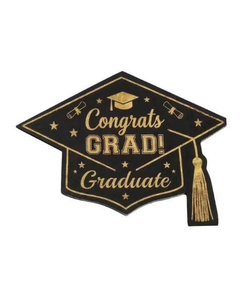 Servilletas Graduación con Forma de Birrete – Diseño Negro y Dorado