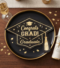 Servilletas Graduación con Forma de Birrete – Diseño Negro y Dorado