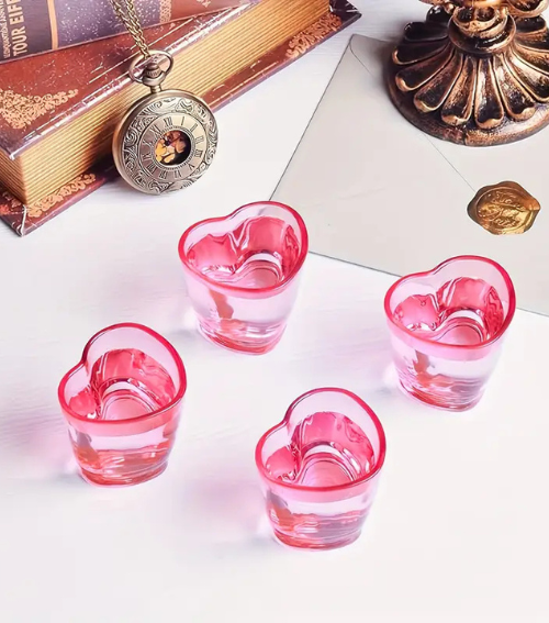 Vasos de Corazón color Rosa 4 pzas | Decoración de Mesa San Valentín