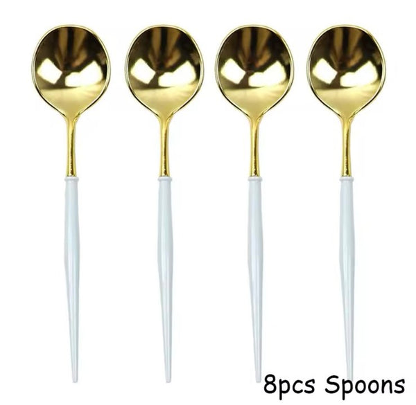 Cubiertos Azul y Dorado – Set de Cubiertos Desechables Elegantes para Fiestas