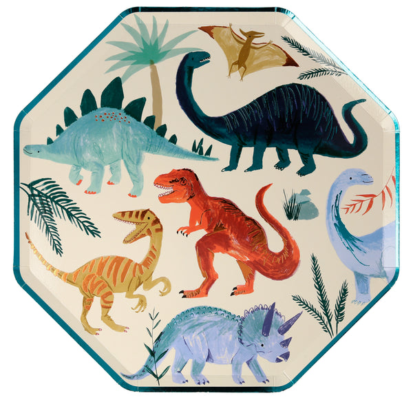 Platos Dinosaur Kingdom Dinner– Pack de 8 Platos de Papel con Diseño de Dinosaurios