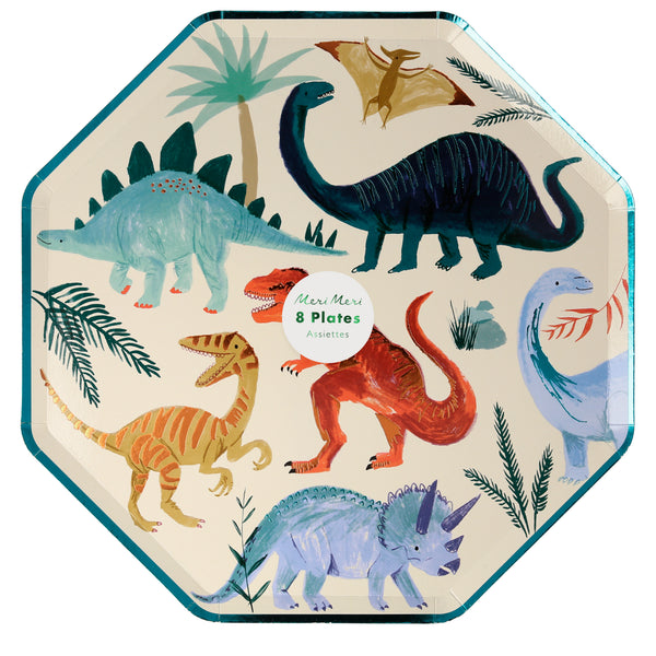 Platos Dinosaur Kingdom Dinner– Pack de 8 Platos de Papel con Diseño de Dinosaurios