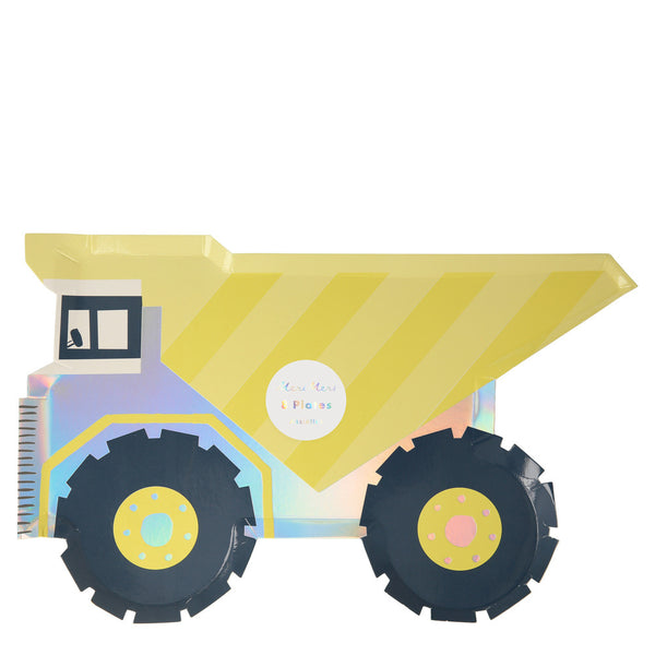 Platos Dumper Truck – Paquete de 8 Platos de Papel Tamaño Chico para Fiesta de Construcción