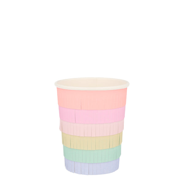 Rainbow Fringed Cups – Pack de 8 Vasos de Papel Arcoiris Flecos