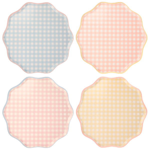 Platos Gingham Dinner – Pack de 12 Platos de Papel Grandes con Estampado Cuadro Vichy para Picnics y Fiestas