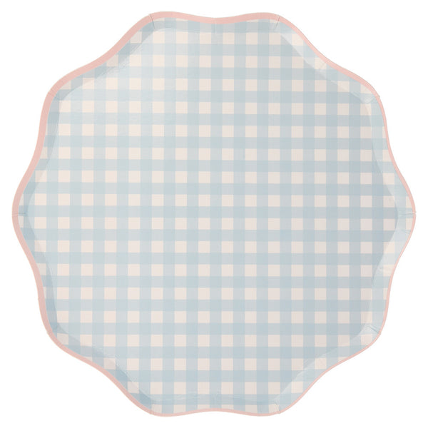 Platos Gingham Dinner – Pack de 12 Platos de Papel Grandes con Estampado Cuadro Vichy para Picnics y Fiestas