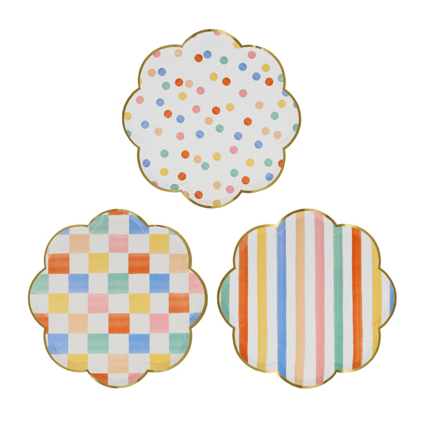 Platos Colorful Pattern Side – 8 platos de papel con diseños coloridos