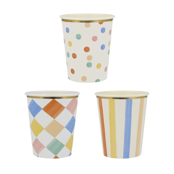 Vasos Colorful Pattern – Pack de 8 Vasos de Papel para Fiesta Temática