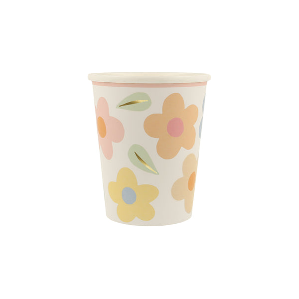 Happy Flowers Cups – Pack de 8 Vasos de Papel para Fiestas Temáticas