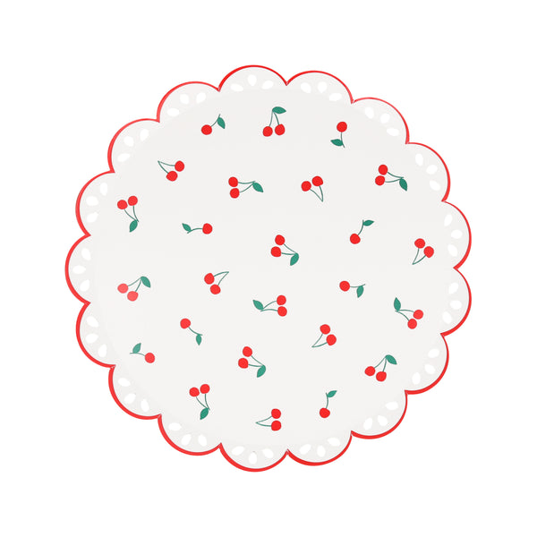 Platos Cerezas Side – Pack de 8 Platos de Papel Medianos con Diseño Cerezas