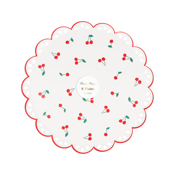 Platos Cerezas Side – Pack de 8 Platos de Papel Medianos con Diseño Cerezas