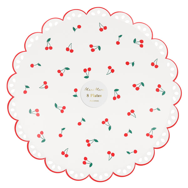 Platos Cerezas Dinner – Pack de 8 Platos de Papel Grandes con Diseño Cerezas