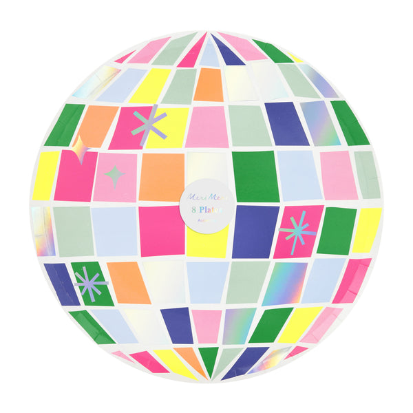 Platos Disco Ball Dinner – Paquete de 8 Platos de Papel para Fiesta Temática