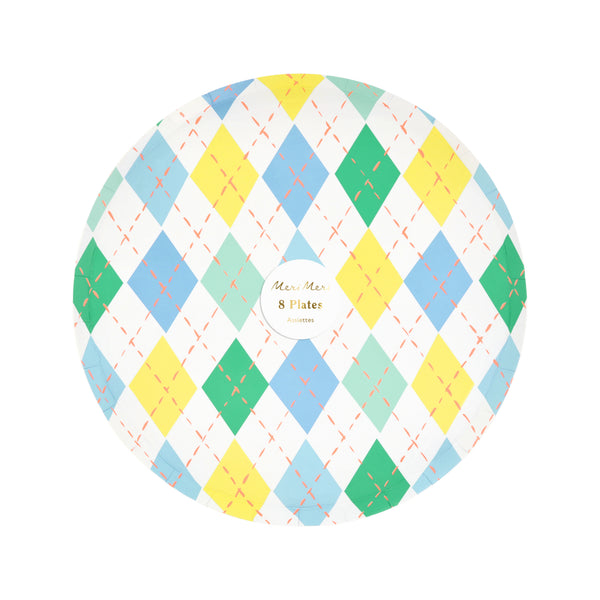 Platos Argyle Side – Pack de 8 Platos de Papel con Diseño Deportivo