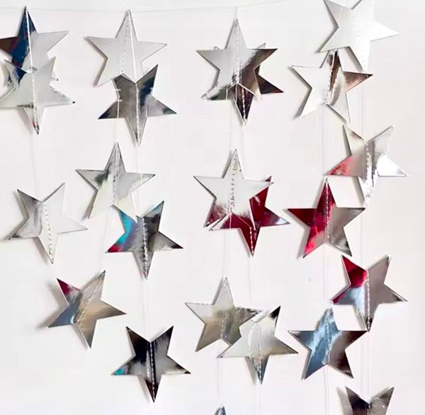 Guirnalda de Estrellas Plateadas – Decoración Brillante para Fiestas Elegantes, Temáticas o Infantiles