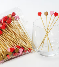 Palillos de Corazón para Aperitivos - Paquete de 10. Colores rojo, rosa o dorado