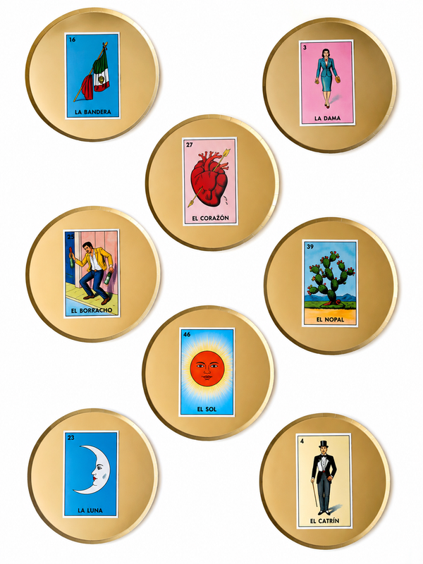 Platos Lotería Mexicana | Pack de 8 Platos Dorado Mate 9"