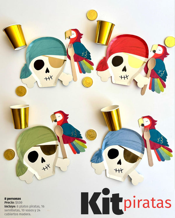 Kit Piratas by Sugar Fun – Set Completo para Fiesta Infantil de Piratas con Platos, Vasos y Decoración