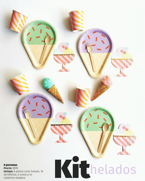 Kit Helados by Sugar Fun – Set Completo para Fiesta Temática de Helados con Platos, Vasos y Decoración