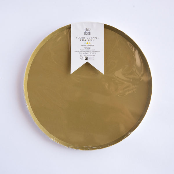 Platos Dorado Mate – Pack de 8 Platos Decorativos de Cartón para Fiestas Elegantes