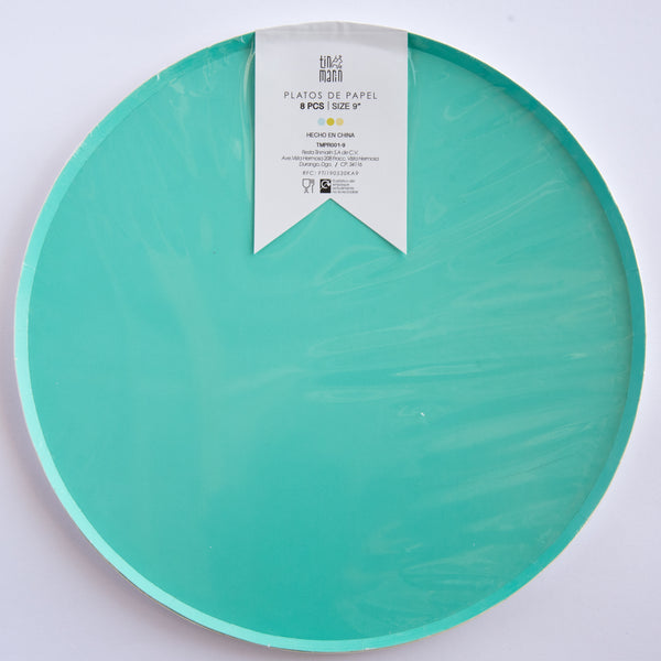 Platos Menta – Pack de 8 Platos de Papel en Color Verde Menta