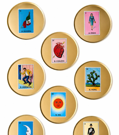 Platos Lotería Mexicana | Pack de 8 Platos Dorado Mate 9"