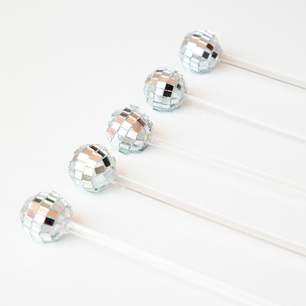 Agitadores Disco Ball (x5) – Agitadores de Bebidas con Mini Bolas Disco para Fiestas Temáticas y Retro