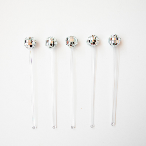 Agitadores Disco Ball (x5) – Agitadores de Bebidas con Mini Bolas Disco para Fiestas Temáticas y Retro