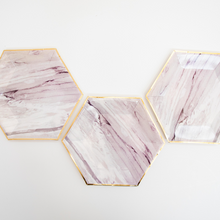 Platos Mármol Morado – Pack de 8 Platos de Cartón con Diseño Elegante Mármol y Detalles Dorados