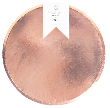 Platos Rose Gold – Pack de 8 Platos de Cartón con Brillo Metálico para Fiestas Elegantes