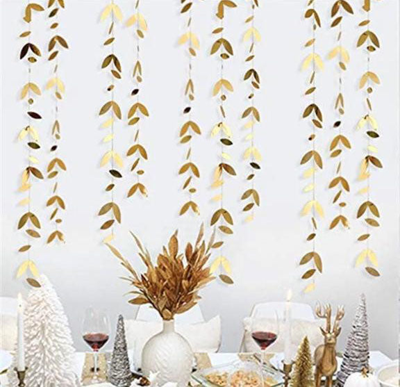 Guirnalda Hojas Doradas – Guirnalda Decorativa Metálica para Bodas, Otoño y Eventos Elegantes