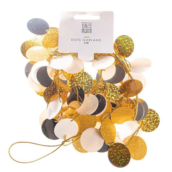 Guirnalda Dots Dorado, Plateado y Blanco – Decoración Elegante para Bodas, Baby Showers y Fiestas Especiales